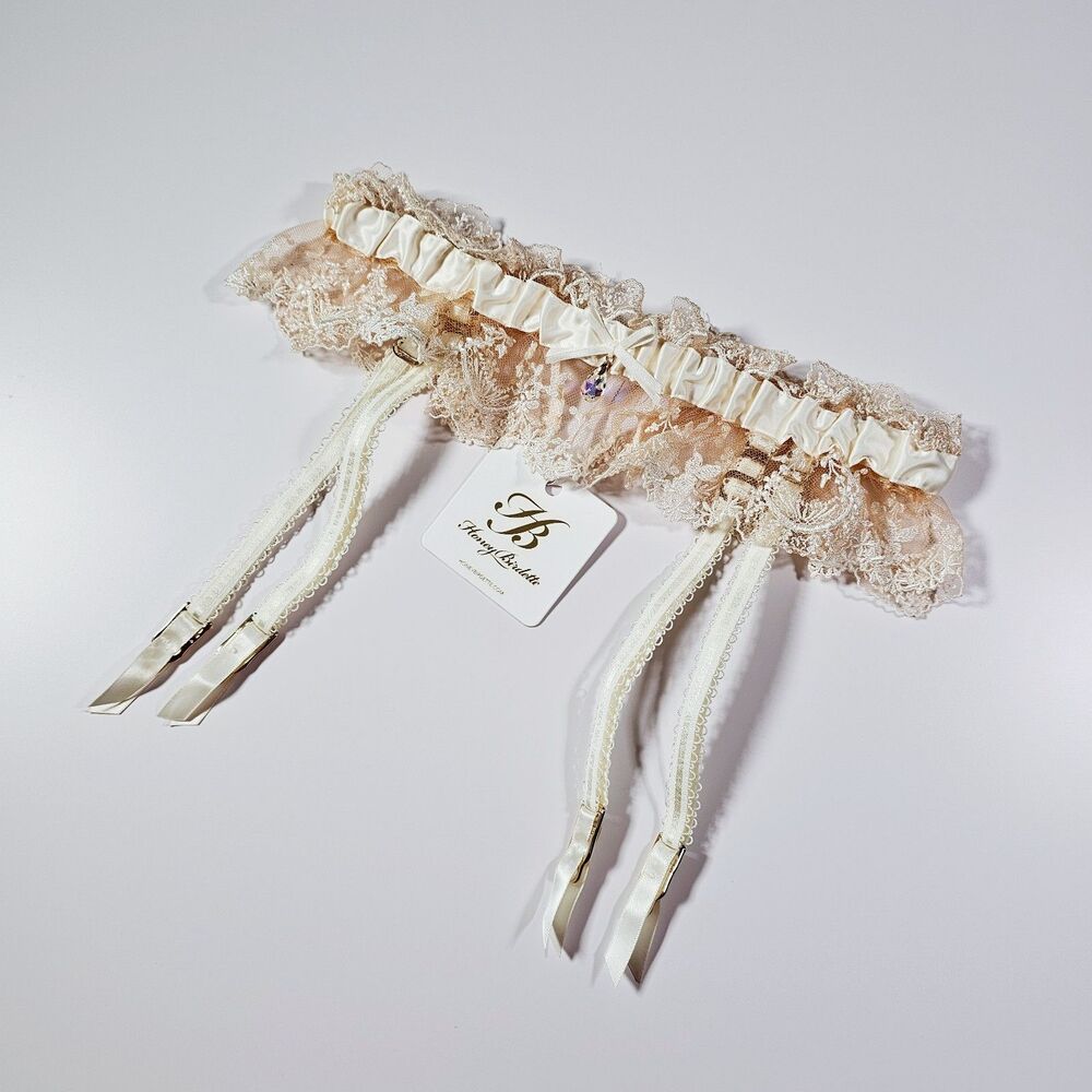 Honey Birdette Daisy Ivory Slim Suspender Garter Belt Floral Lace Bridal Size S